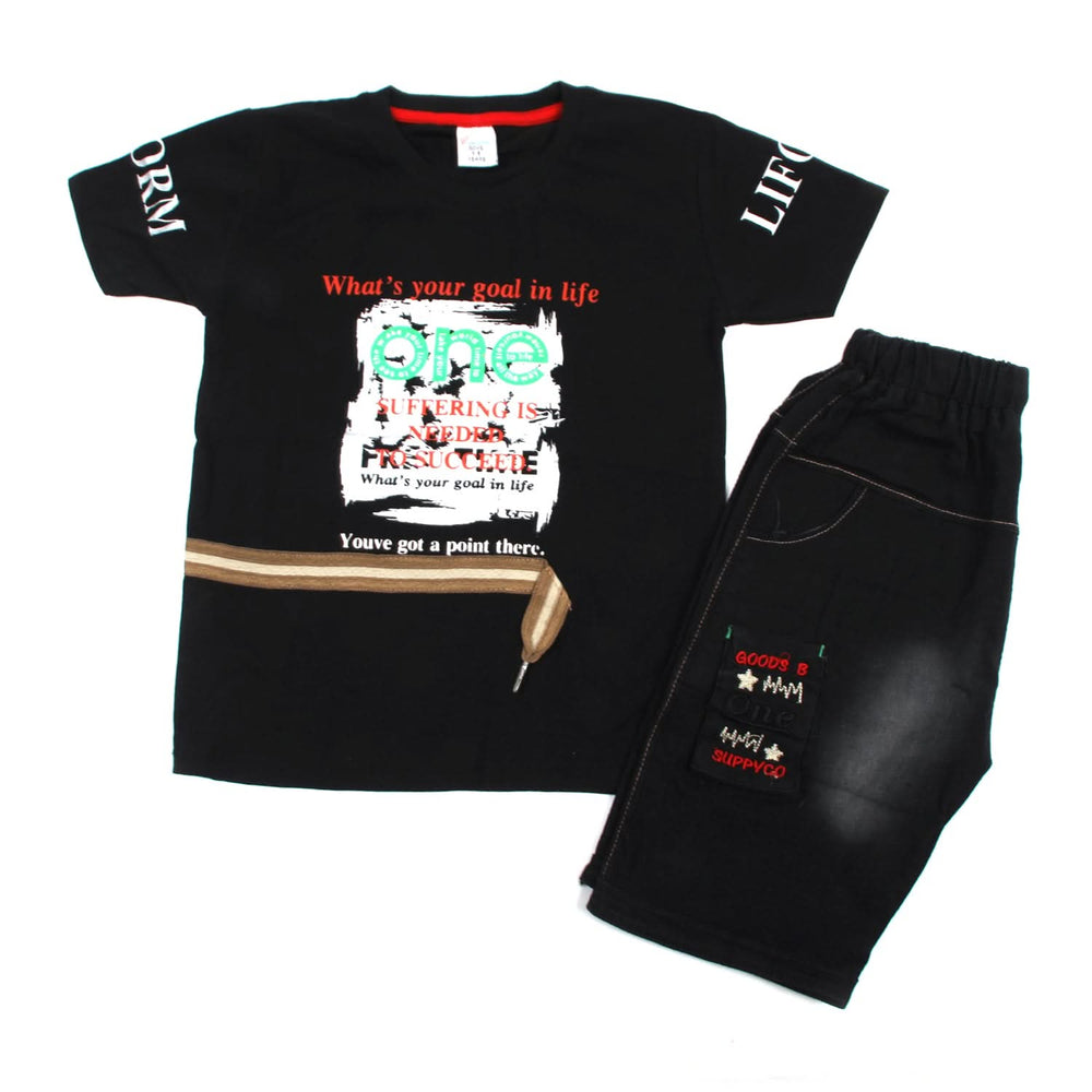 Boys Half Sleeves Denim Short Suit - Black, Boys Sets & Suits, Chase Value, Chase Value