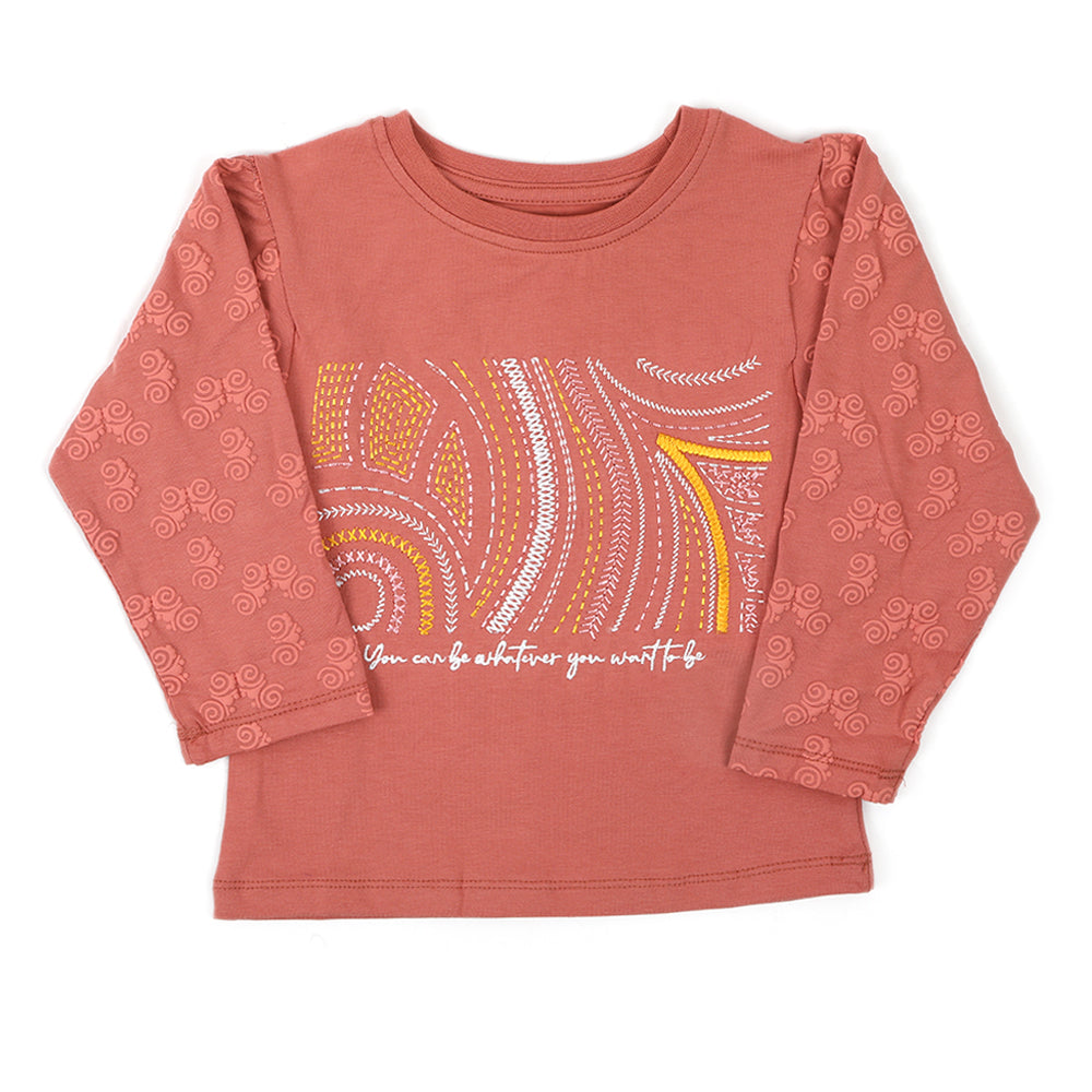 Eminent Girls Full Sleeves T-Shirt - Terracotta, Girls T-Shirts, Eminent, Chase Value