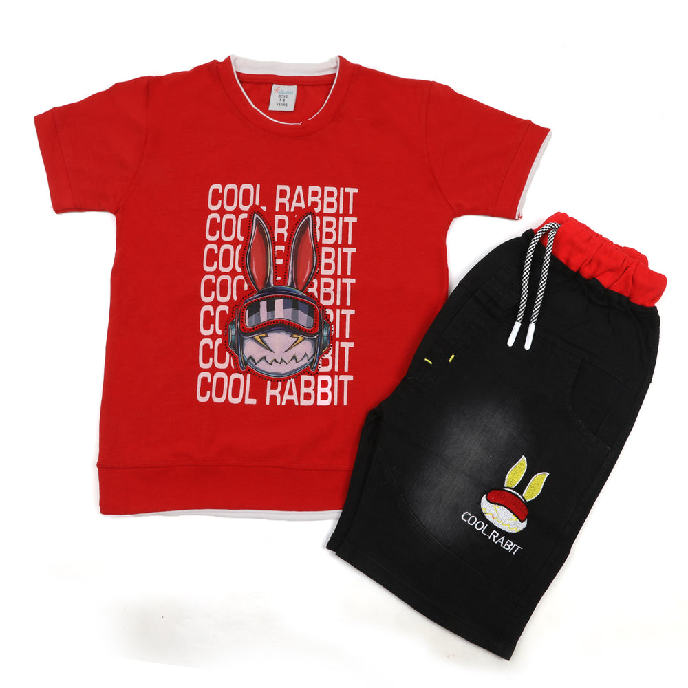 Boys Half Sleeves Denim Short Suit - Red, Boys Sets & Suits, Chase Value, Chase Value