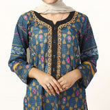 Women's Printed Lawn Kurti - Blue, Women Ready Kurtis, Chase Value, Chase Value