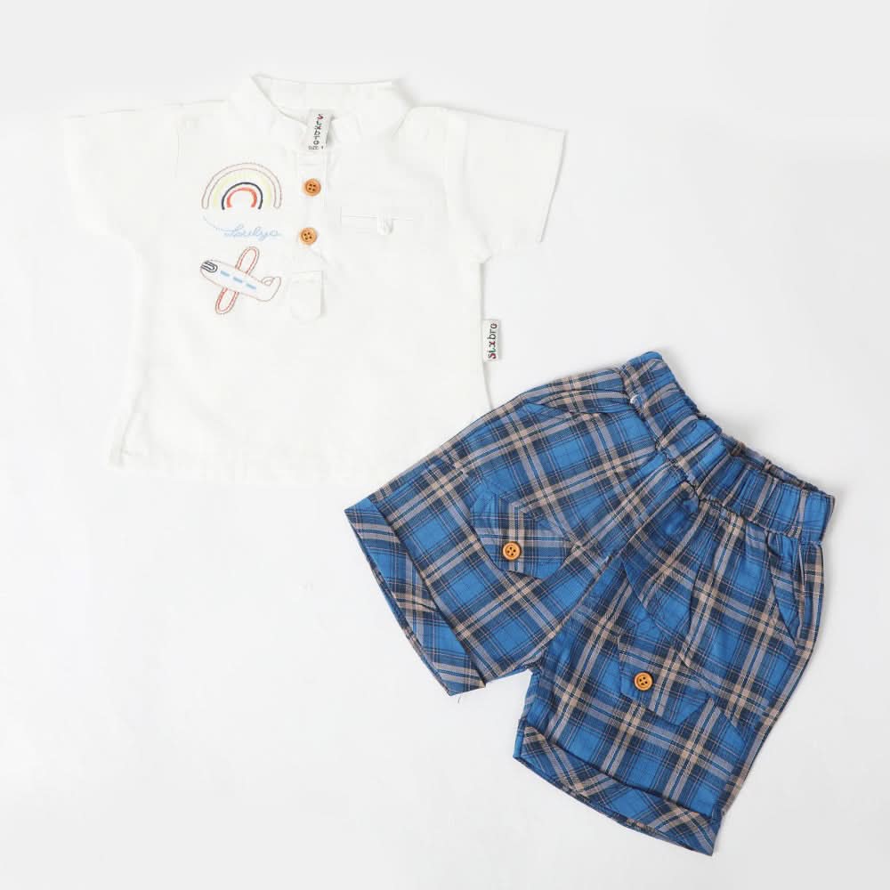 Newborn Girls Half Sleeves Suit - White & Blue, Newborn Girls Sets & Suits, Chase Value, Chase Value