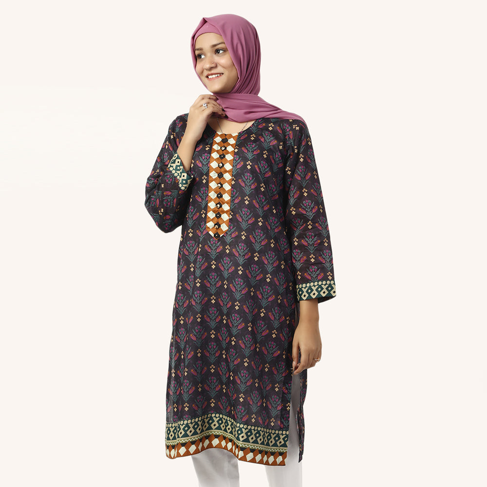 Women's Printed Lawn Kurti - Purple, Women Ready Kurtis, Chase Value, Chase Value