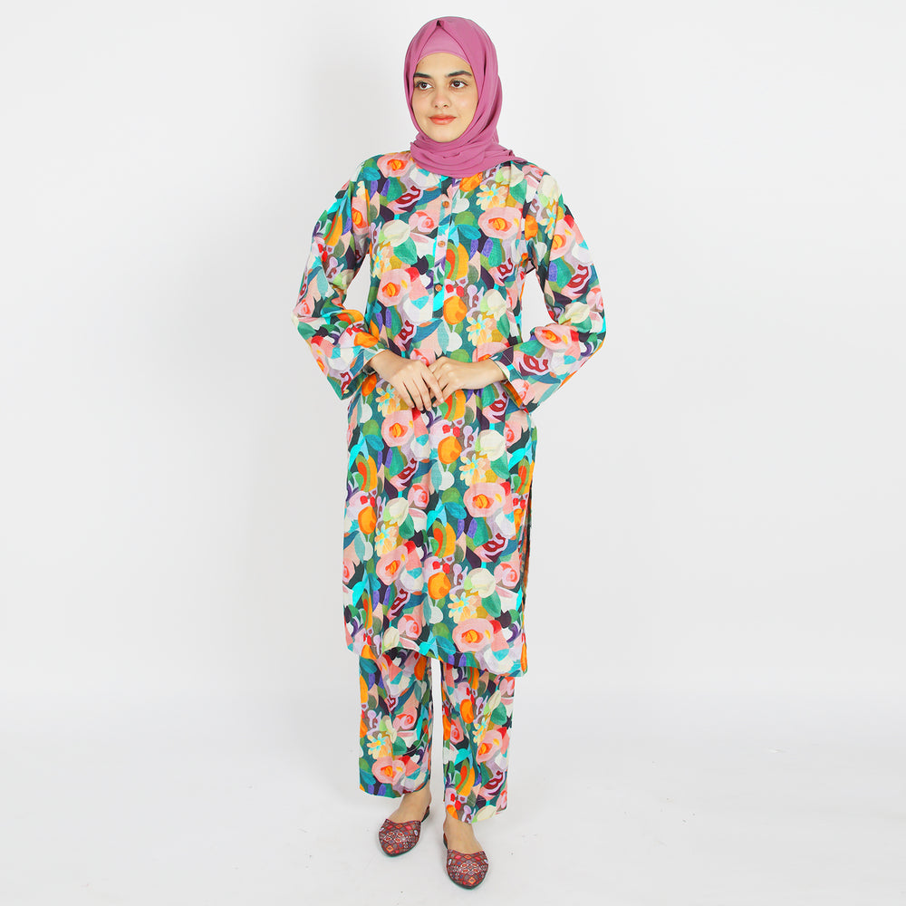 Women's Stitched Khaddar 2Pcs Suit - Green, Women Shalwar Suits, Chase Value, Chase Value