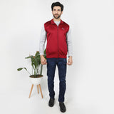 Men's Sleevesless Mock Neck Zipper Jacket - Maroon, Men's Jackets & Hoodies, Chase Value, Chase Value