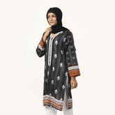 Women's Printed Lawn Kurti - Grey & Black, Women Ready Kurtis, Chase Value, Chase Value