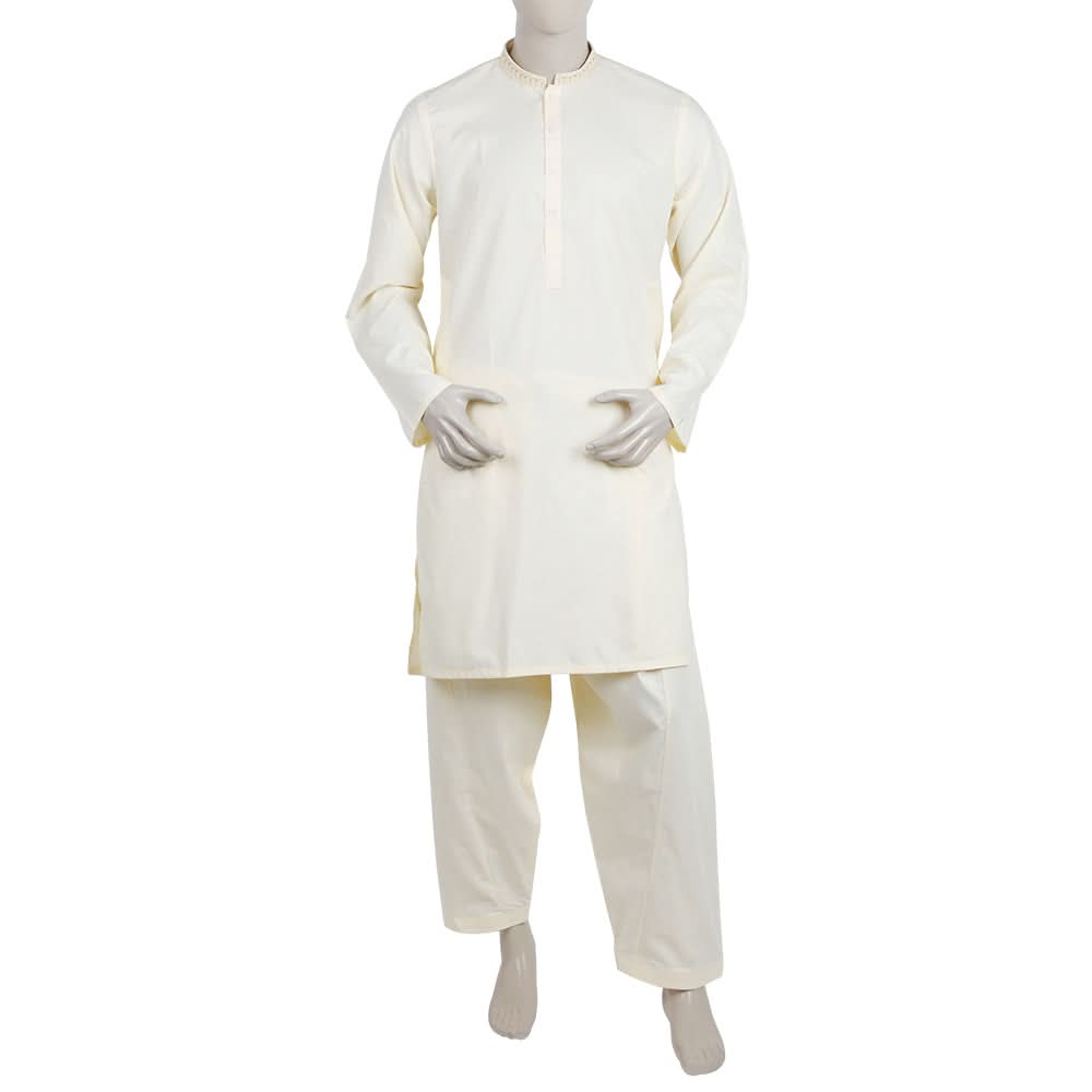 Men's Embroidered Stitched Shalwar Suit - Cream, Men's Shalwar Kameez, Chase Value, Chase Value