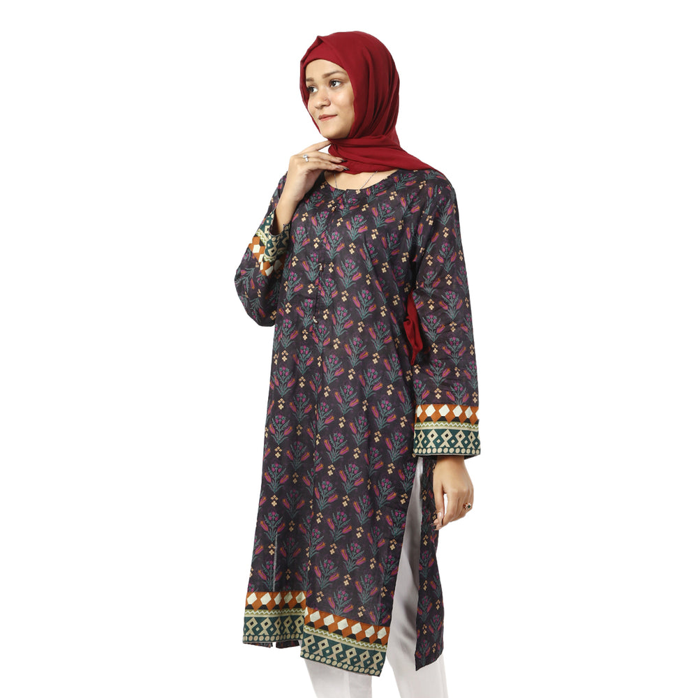 Women's Printed Lawn Kurti - Purple, Women Ready Kurtis, Chase Value, Chase Value