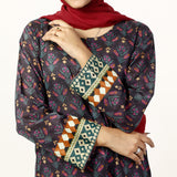 Women's Printed Lawn Kurti - Purple, Women Ready Kurtis, Chase Value, Chase Value