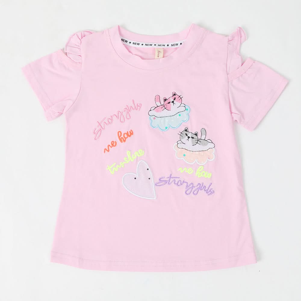 Girls Half Sleeves T-Shirt - Pink, Girls T-Shirts, Chase Value, Chase Value