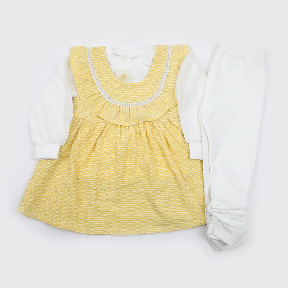 Girls Full Sleeves 3pcs Suit - Yellow, Girls Suits, Chase Value, Chase Value