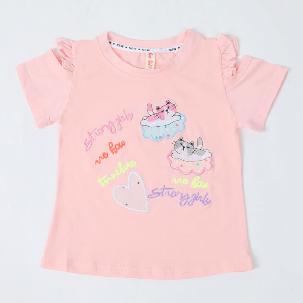 Girls Half Sleeves T-Shirt - Baby Pink, Girls T-Shirts, Chase Value, Chase Value