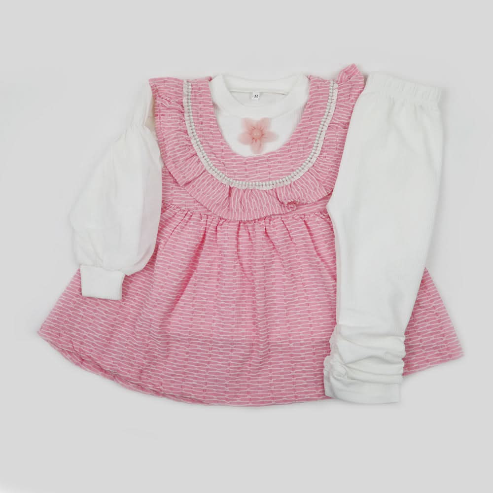 Girls Full Sleeves 3pcs Suit - Pink, Girls Suits, Chase Value, Chase Value