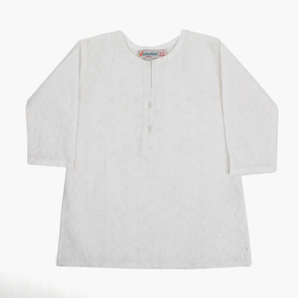 Valuables Girls Chikankari Kurti - White, Girls Kurti, Chase Value, Chase Value