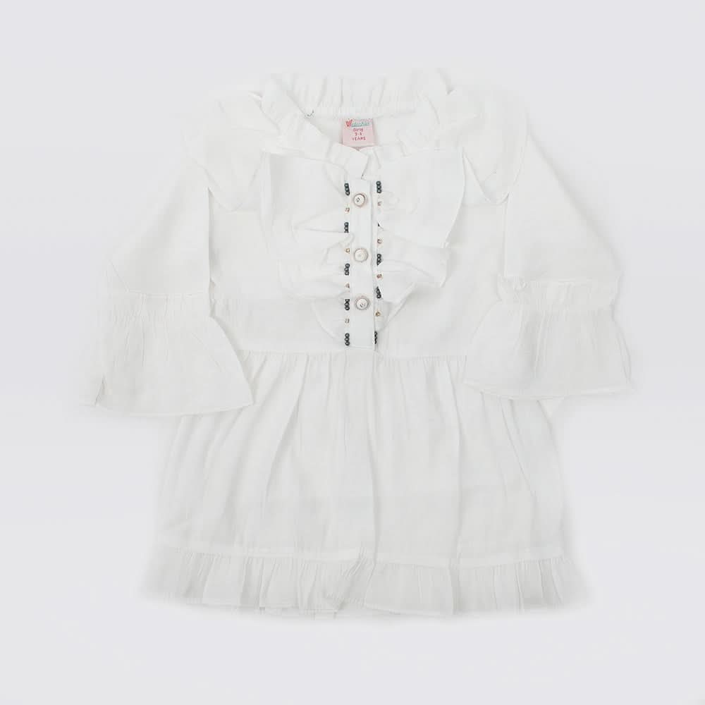 Girls Full Sleeves Woven Top - White, Girls Tops, Chase Value, Chase Value
