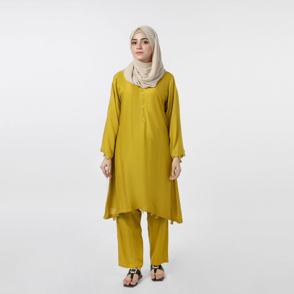 Women's Dyed Solid Co-Ord Set - Mustard, Women Co-Ord Set, Chase Value, Chase Value