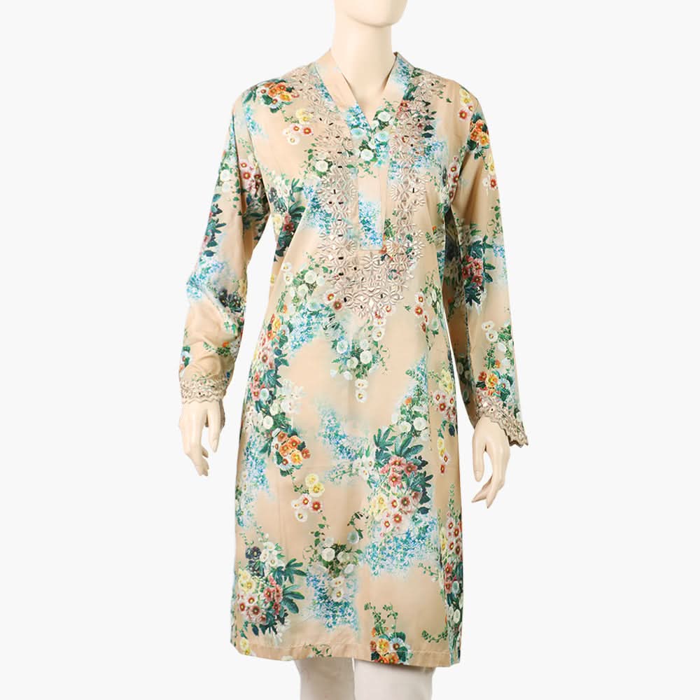 Women's Embroidered Kurti - Skin, Women Ready Kurtis, Chase Value, Chase Value