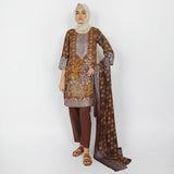 Women's Printed 3pcs Suit - Brown, Women Shalwar Suits, Chase Value, Chase Value
