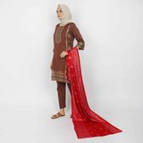 Women's Printed Stitched 03pcs Suit - Brown, Women Shalwar Suits, Chase Value, Chase Value