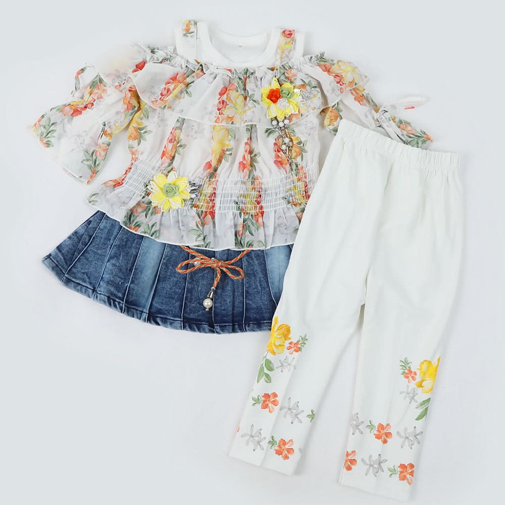 Girls 3Pcs Suit - Yellow, Girls Suits, Chase Value, Chase Value