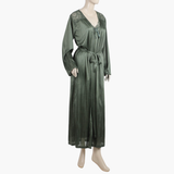 Women's 3Pcs Elegant Satin Sleepwear Set with Lace Long Nighty -Green, Women Night Suit, Chase Value, Chase Value