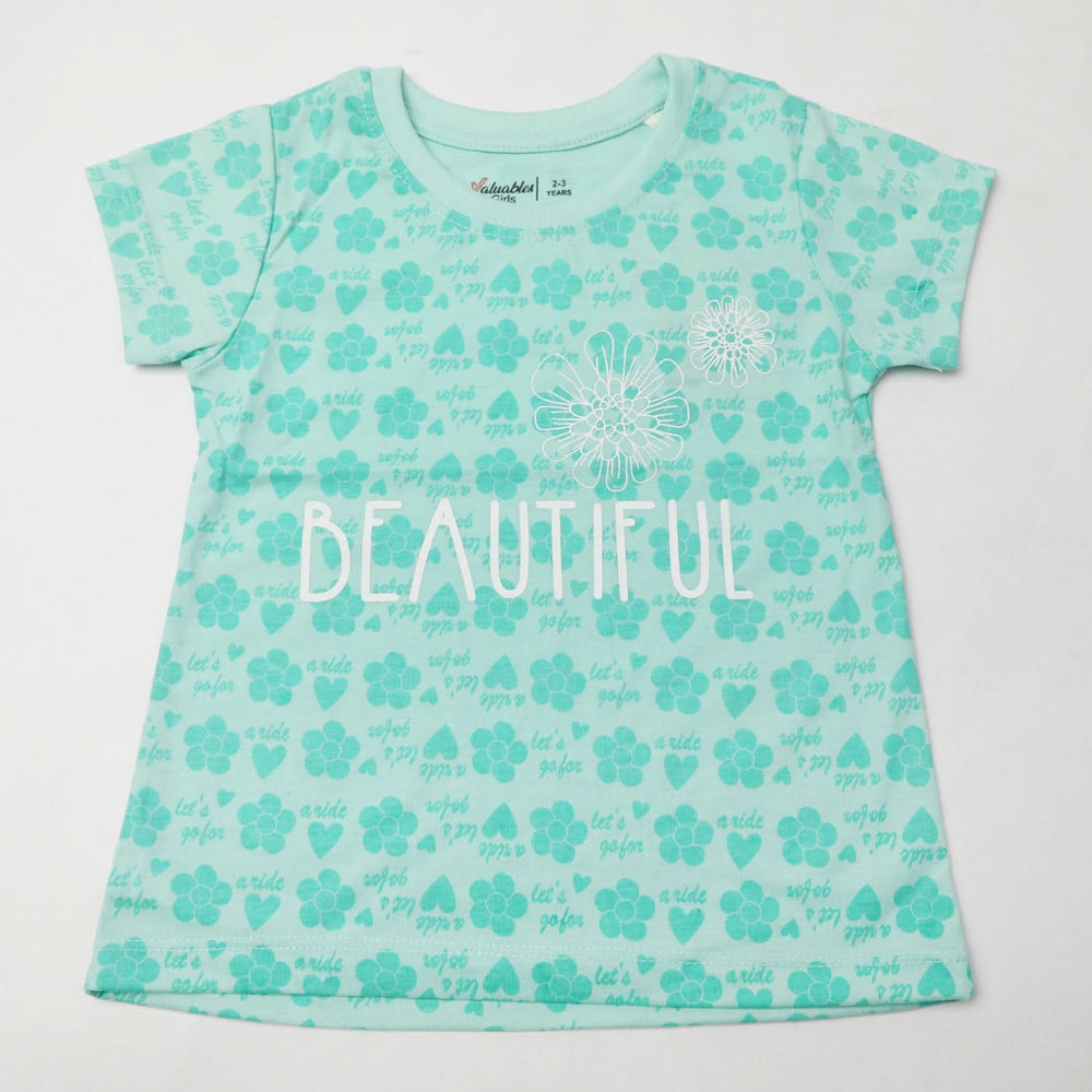 Girl's Half Sleeves T-Shirt - Cyan, Girls T-Shirts, Chase Value, Chase Value