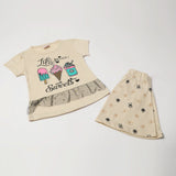 Girl's Half Sleeves Skirt Suit - Cream, Girls Suits, Chase Value, Chase Value