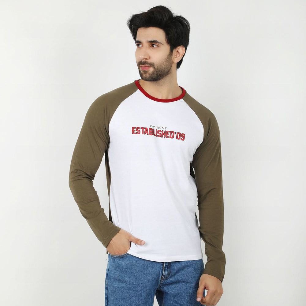 Eminent Men's Round Neck Full Sleeves T-Shirt - Olive & White, Men's T-Shirts & Polos, Eminent, Chase Value