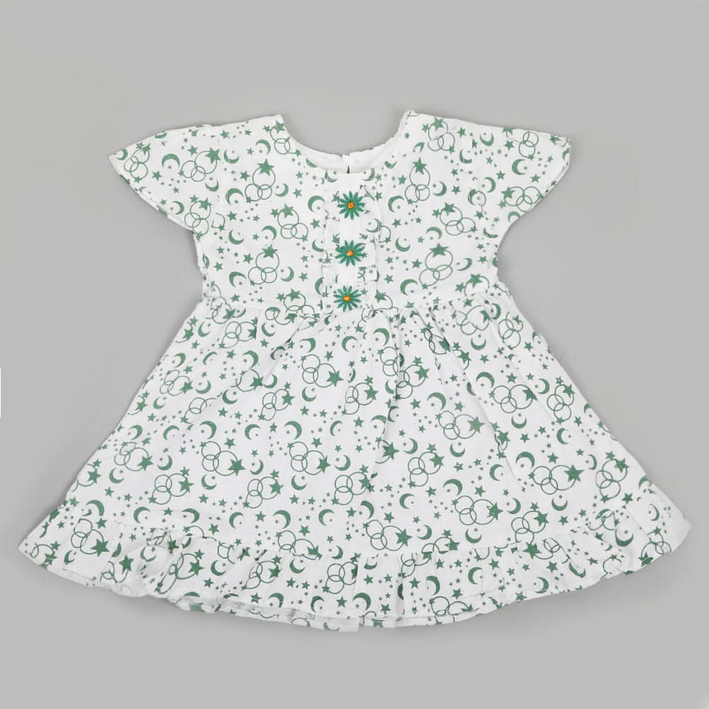 Girls Independence Day Frock - Green & White, Girls Frocks, Chase Value, Chase Value