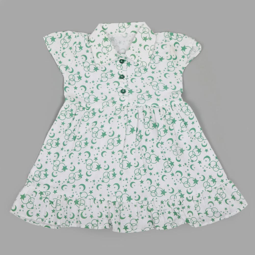 Girls Independence Day Frock - Green & White, Girls Frocks, Chase Value, Chase Value