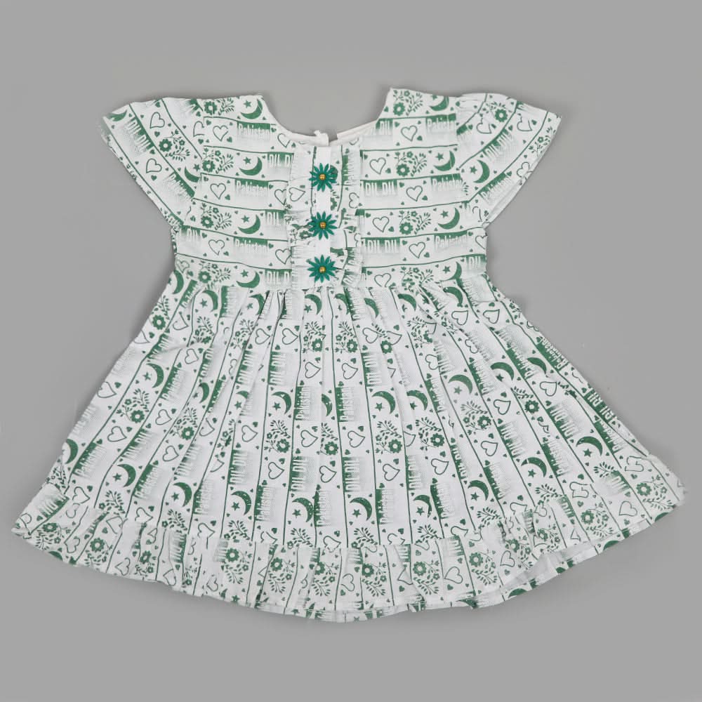 Girls Independence Day Frock - Green & White, Girls Frocks, Chase Value, Chase Value