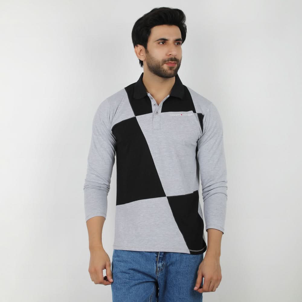 Men's Full Sleeves Polo T-Shirt - Grey, Men's T-Shirts & Polos, Chase Value, Chase Value