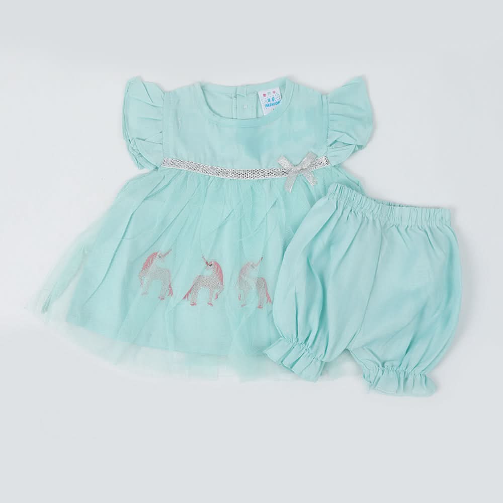 Newborn Girls Half Sleeves Suit - Cyan, Newborn Girls Sets & Suits, Chase Value, Chase Value