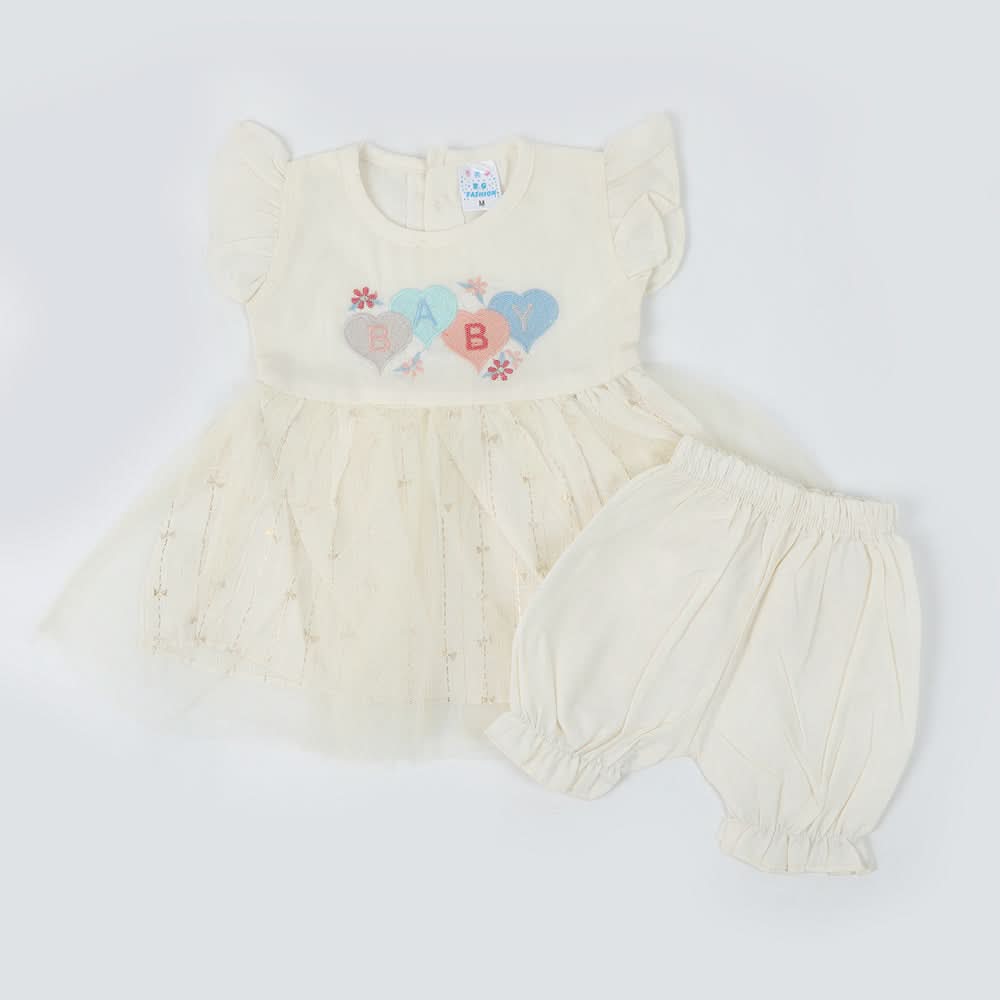 Newborn Girls Half Sleeves Suit - Cream, Newborn Girls Sets & Suits, Chase Value, Chase Value