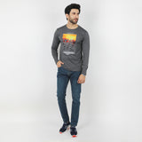Men's Full Sleeves Printed T-Shirt - Dark Grey, Men's T-Shirts & Polos, Chase Value, Chase Value