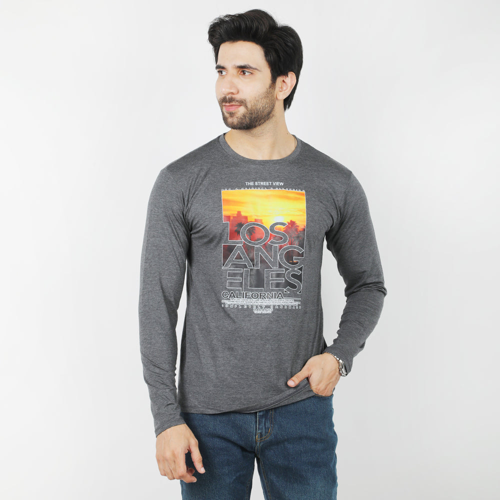 Men's Full Sleeves Printed T-Shirt - Dark Grey, Men's T-Shirts & Polos, Chase Value, Chase Value