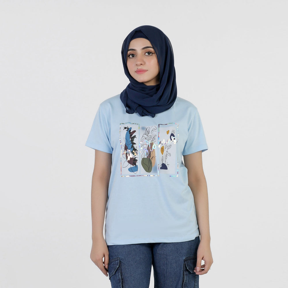 Valuable Women's Half Sleeves T-Shirt - Ice Blue, Women T-Shirts & Tops, Chase Value, Chase Value