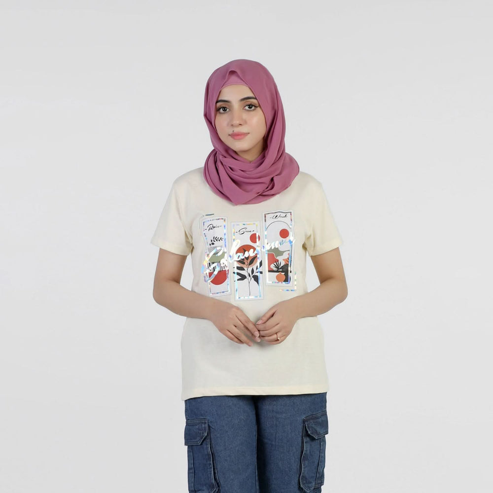 Valuable Women's Half Sleeves T-Shirt - Cream, Women T-Shirts & Tops, Chase Value, Chase Value