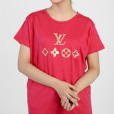 Women's Printed Half Sleeves T-Shirt - Dark Pink, Women T-Shirts & Tops, Chase Value, Chase Value