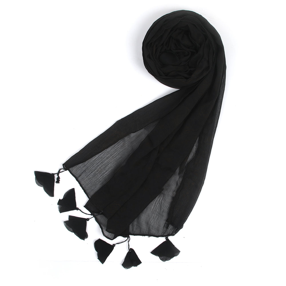 Women's Plain Georgette Stole - Black, Women Shawls & Scarves, Chase Value, Chase Value