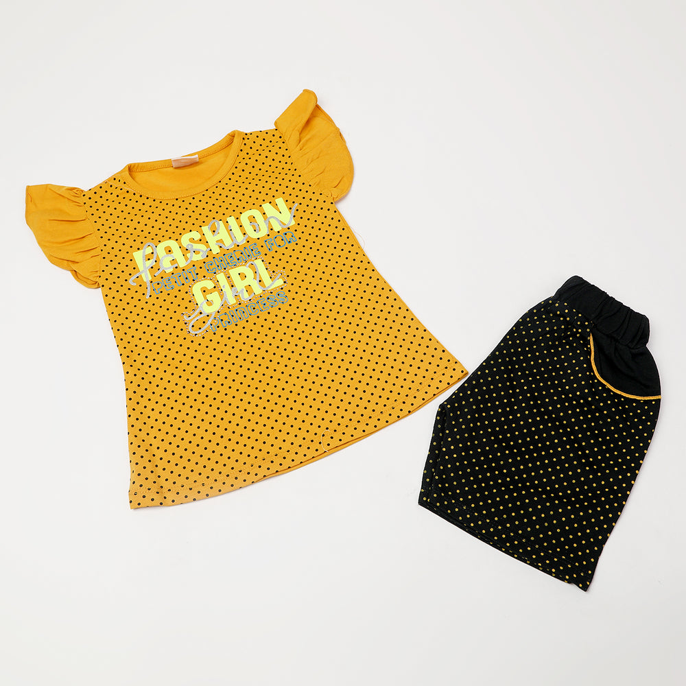 Girls Half Sleeves Short Suit - Mustard, Girls Suits, Chase Value, Chase Value