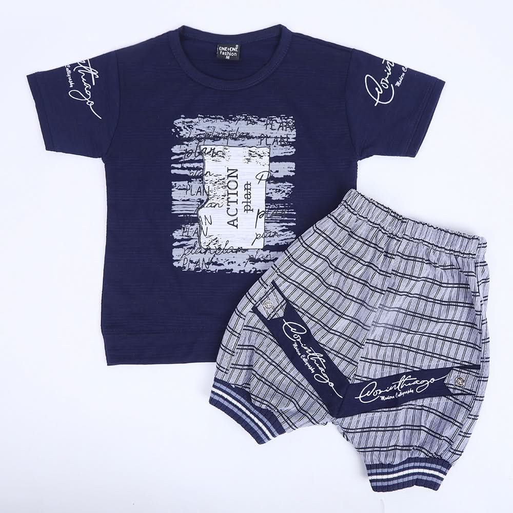 Boys Half Sleeves Suit - Navy Blue, Boys Sets & Suits, Chase Value, Chase Value
