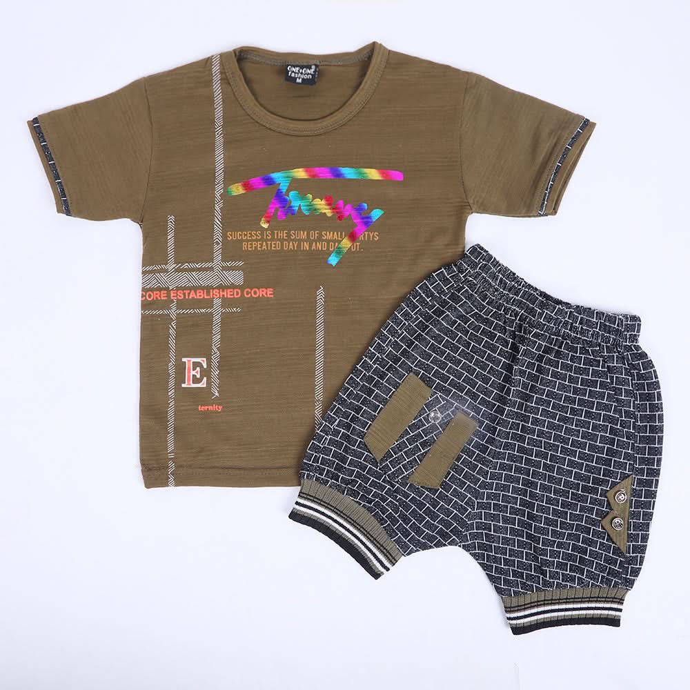 Boys Half Sleeves Suit - Olive Green, Boys Sets & Suits, Chase Value, Chase Value