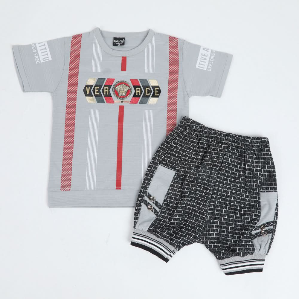 Boys Half Sleeves Short Suit - Grey, Boys Sets & Suits, Chase Value, Chase Value