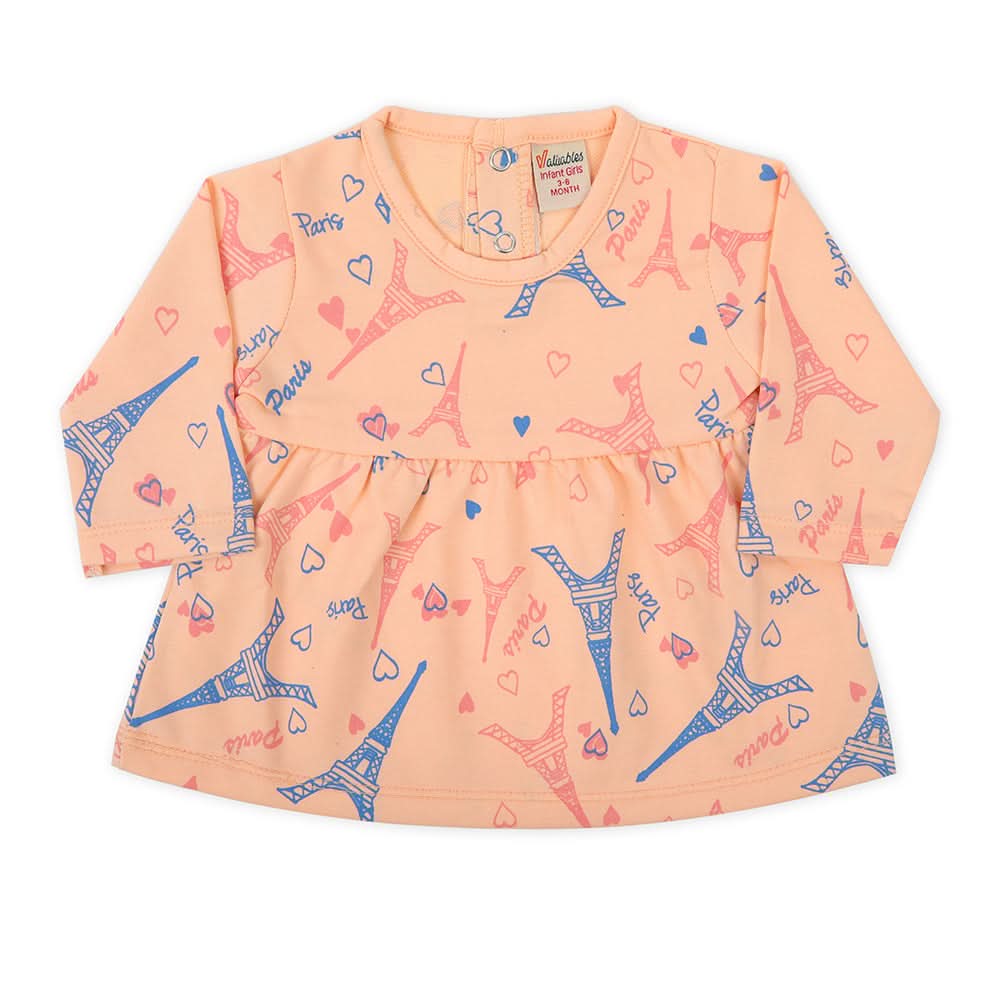 Newborn Girls Full Sleeves Frock - Peach, Newborn Girls Frocks, Chase Value, Chase Value