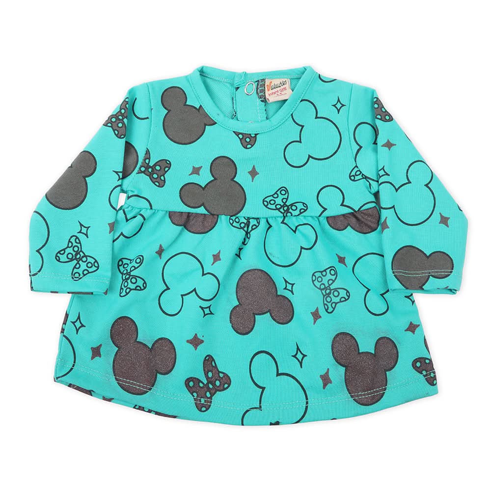 Newborn Girls Full Sleeves Frock - Sea Green, Newborn Girls Frocks, Chase Value, Chase Value