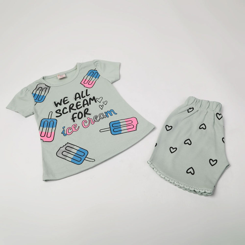 Girls Half Sleeves Short Suit - Sea Green, Girls Suits, Chase Value, Chase Value