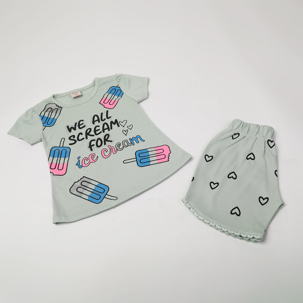 Girls Half Sleeves Short Suit - Sea Green, Girls Suits, Chase Value, Chase Value