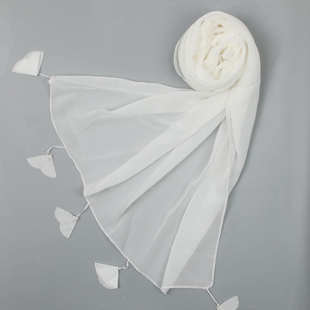 Women's Plain Georgette Stole - White, Women Shawls & Scarves, Chase Value, Chase Value
