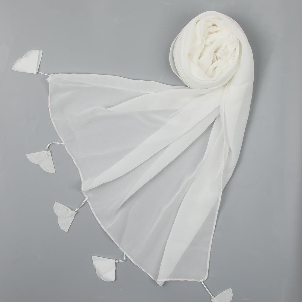 Women's Plain Georgette Stole - White, Women Shawls & Scarves, Chase Value, Chase Value