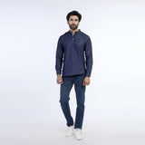 ZARA Men's Mandarin Collar Denim Kurta Shirt - Dark Blue, Men's Shirts, Chase Value, Chase Value